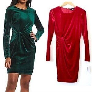 NEW NWT B. DARLIN Long Sleeve Knot Side Velvet Sheath Dress Red Party Mini 7 / 8